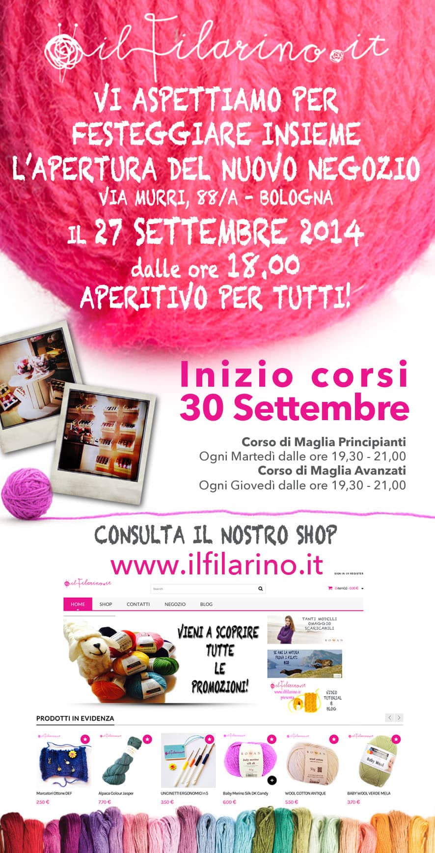 ilfilarino - newsletter - inaugurazione negozio bologna filati 2014