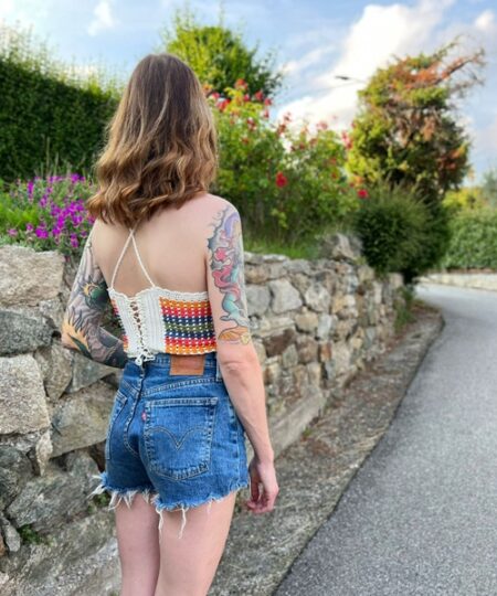 Negozio di filati on line. Kit Uncinetto top Granny Square Mon Chéri by Giulia Pizzato con filato Versailles Manifattura Sesia