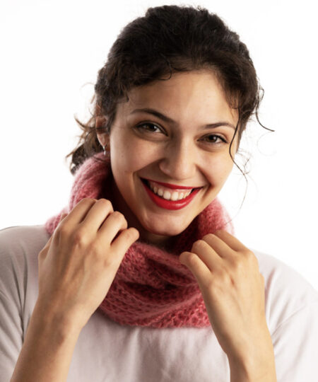 scalda collo ai ferri maglia in kidmohair e lana merino lace