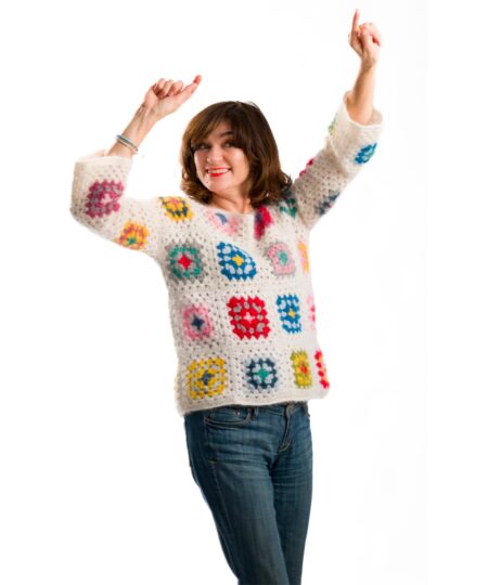 maglia uncinetto granny square con filato in mohair e seta sesia tricot