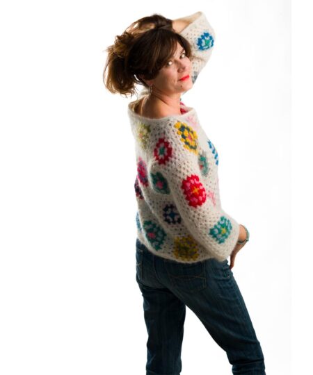 maglia uncinetto granny square con filato in mohair e seta sesia tricot