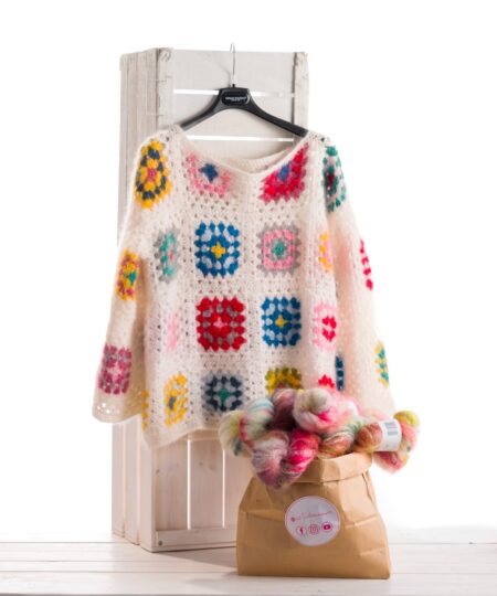 maglia uncinetto granny square con filato in mohair e seta sesia tricot