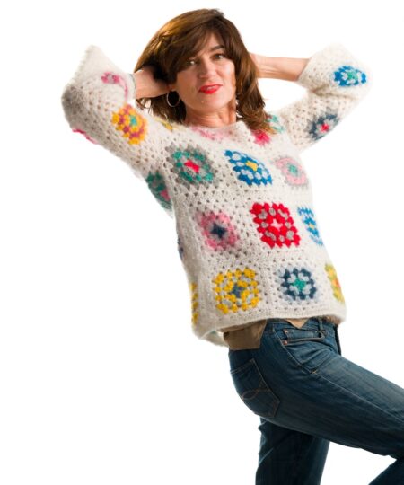 maglia uncinetto granny square con filato in mohair e seta sesia tricot