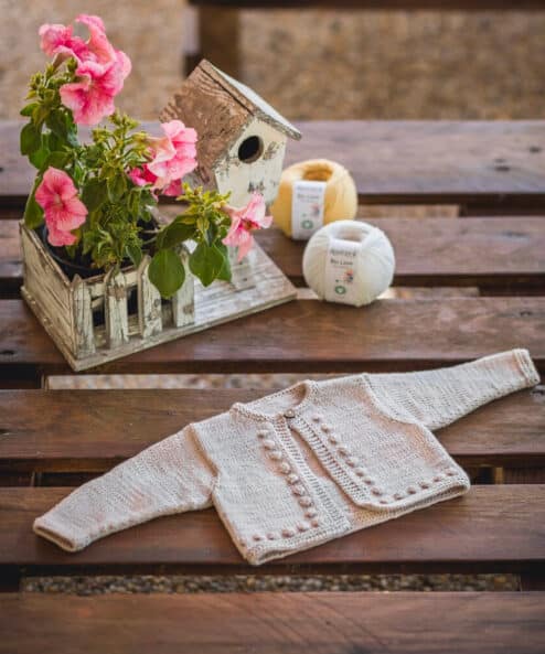 Kit Maglia per realizzare un Golfino per neonato ai ferri con filato 100% cotone organico Bio Love certificato Gots di Rosaros4