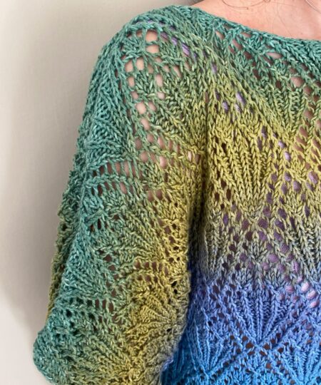 maglia donna ai ferri circolari con punto ai ferri traforato cotone biologico sfumato iride manifattura sesia