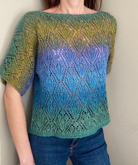 maglia donna ai ferri circolari con punto ai ferri traforato cotone biologico sfumato iride manifattura sesia