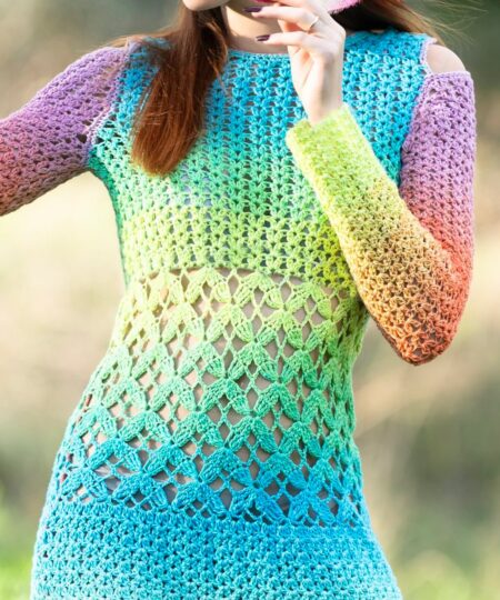 Negozio di filati on line. Kit Uncinettofacile per realizzare uno scialle donna in 100% cotone biologico morbido e dai colori sfumati