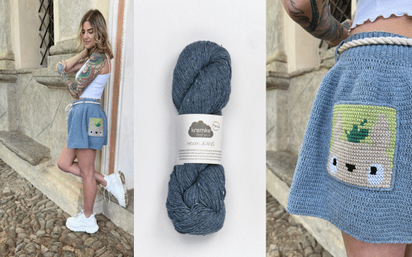 totoro short all'uncinetto realizzati dalla designer Giulia Pizzato con il filato reborn jeans filato riciclato di kremke so Wool