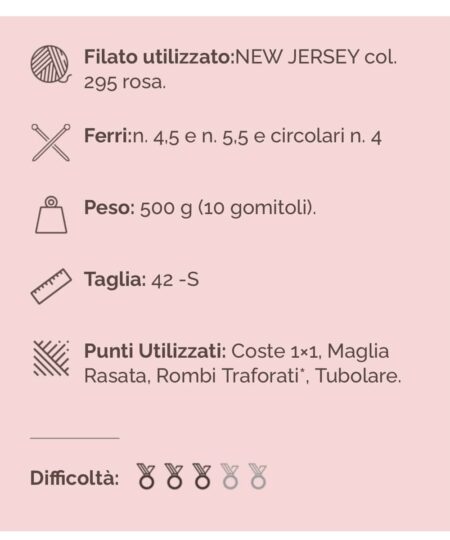 Kit Maglia Monaco un maglione semplice ma elegante realizzato con i ferri n 4,5 mm in pura lana merino sesiafilati