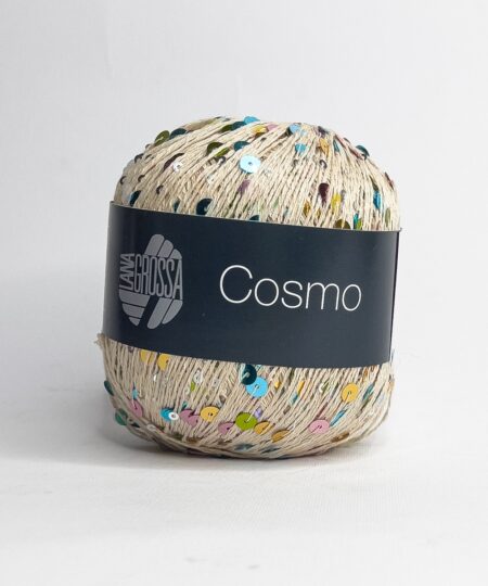 filato Cosmo di Lana Grossa e La perfetta combinazione di cotone naturale e paillettes scintillanti da lavorare ai ferri o all'uncinetto