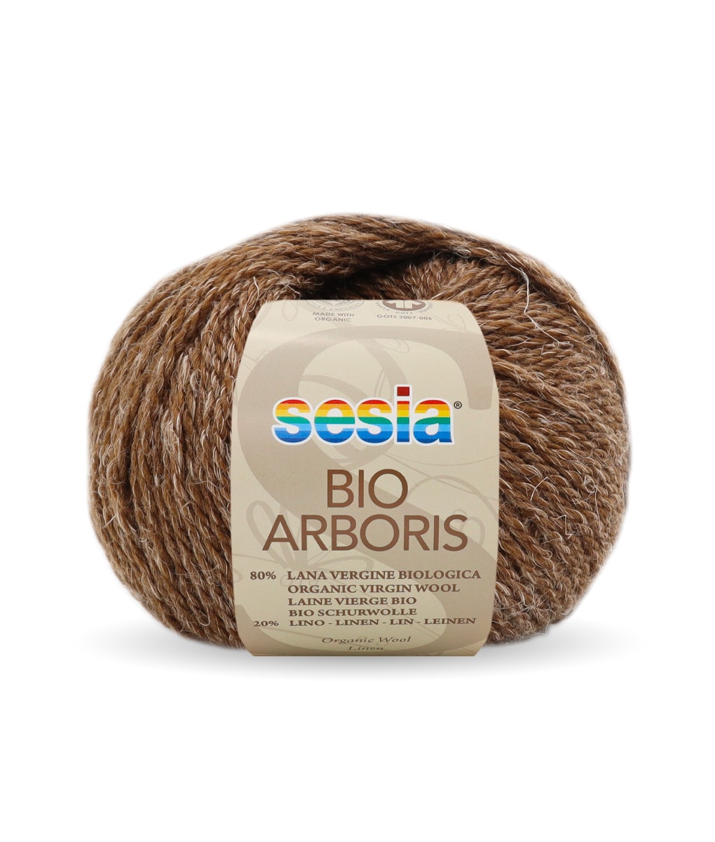 bio arboris sesiafilati Bellissimo filato organico, una miscela di lana e lino che donano un effetto rustico al filato.
