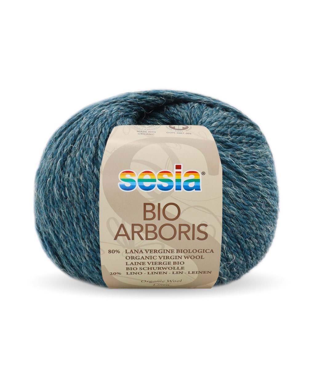 bio arboris sesiafilati Bellissimo filato organico, una miscela di lana e lino che donano un effetto rustico al filato.