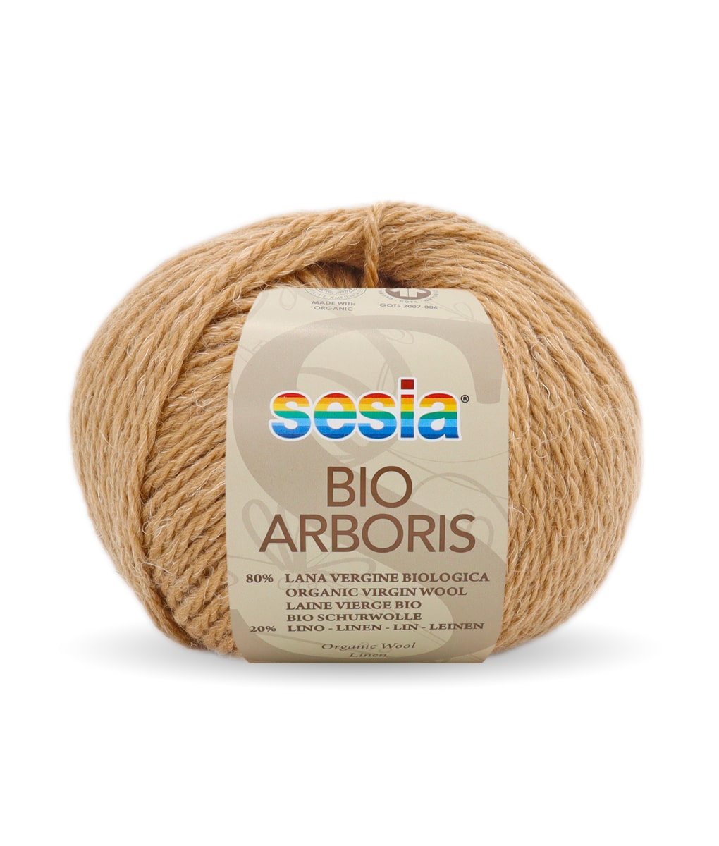 bio arboris sesiafilati Bellissimo filato organico, una miscela di lana e lino che donano un effetto rustico al filato.