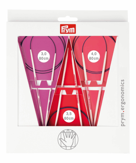 Prym ergonomics Set di ferri circolari Ergonomici in resina molto leggeri hanno tutti cavo da 80 cm e misure 3, 3,5 4 mm per magic loop
